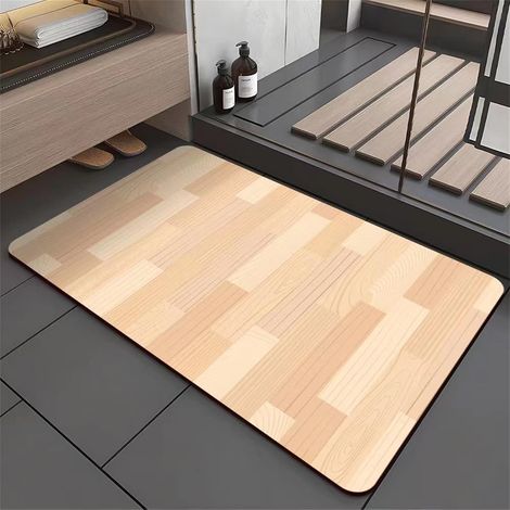 Grain de Bois 3D Tapis de Bain Antidérapant Diatomite Absorbant Séchage Rapide Tapis de Douche pour Salles de Bains, Cuisines, Chambres à Coucher, Eviers (Beige,40x60cm) (1/5)