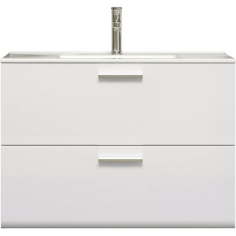 Riva meuble sous lavabo 2 tiroirs, blanc brillant, gris. (1/4)