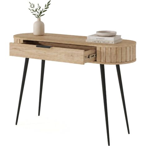 Toeletta Katereha, Mobile da Trucco un Cassetto, Sfumatura Colore Struttura Rovere, Sfumatura Colore Ripiano Rovere, 120x40x80h cm Marrone Rovere