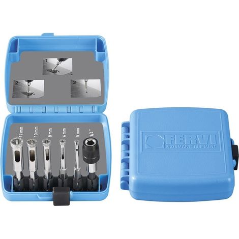 Set brocasde cortede diamante con accesoriodedestornilladorde 1/4 Fervi 0529