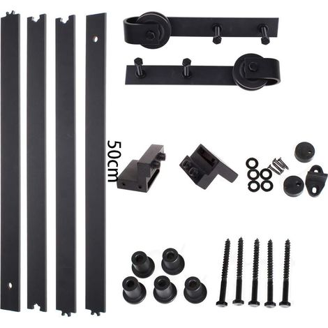 Stoex – Kit de rail de porte coulissante 200cm – Métal plein galvanisé – Charge max 110kg – Pour portes de 3.5 à 4.5cm d'épaisseur (1/6)
