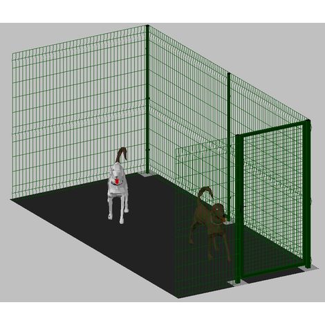 Modulo Aggiuntivo cm 200x400x192h per Recinto-Box Modulare per Cani in Ferro Zincato e Verniciato Verde-con Pali a Tassellare (1/2)