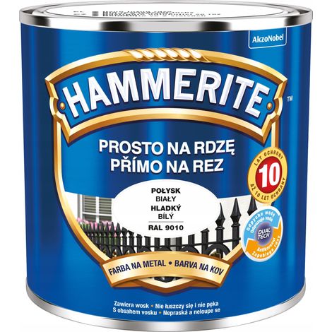 Peinture métal Hammerite Straight to Rust, blanc brillant, 0,25 L
