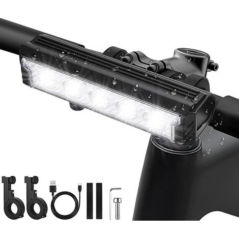 Faro delantero para bicicleta eléctrica de 2800 lúmenes，Luz para bicicleta，Lámpara para bicicleta，5 LED，5 modos，6400 mAh，Resistente al agua IPX5 (1/5)