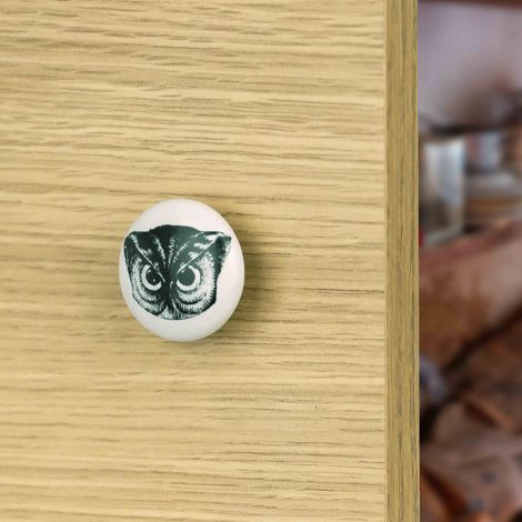 Ouvre&Déco – Bouton de meuble HIBOU, Porcelaine blanc Ø35 mm (1/5)