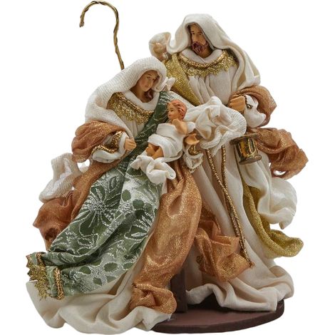 Natività "King" con base e vestiti in tessuto Verde e Oro per presepe Natalizio da 25 cm