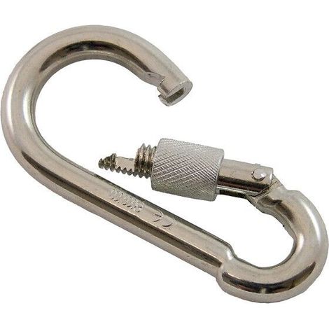 Sicherheitskarabiner mit Feststellrad, verzinkter Stahl, Ø 10 mm, Öffnung 10 mm, Länge 100 mm, Tragfähigkeit 310 kg -