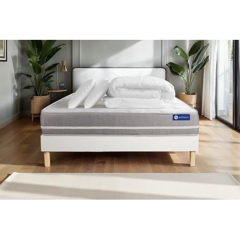 Pacchetto letto completo - Materasso 140x190cm + Box spring con doghe (kit) + 2 cuscini + Piumino - Actiflex Touch (1/5)
