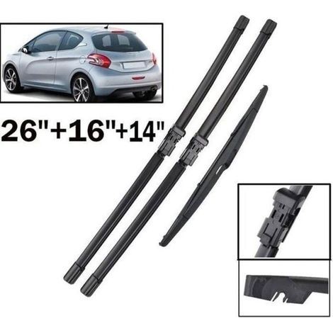 Set of 3 brushes d'essuie-glace front and rear for Peugeot 208 2012-2018 Rubber natural Fitment customized Design aerodynamic (1/4)