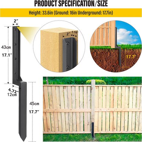 Kit di riparazione per pali di recinzione spessi - Picchetto da terra - Per pali di recinzione in legno inclinati o rotti
