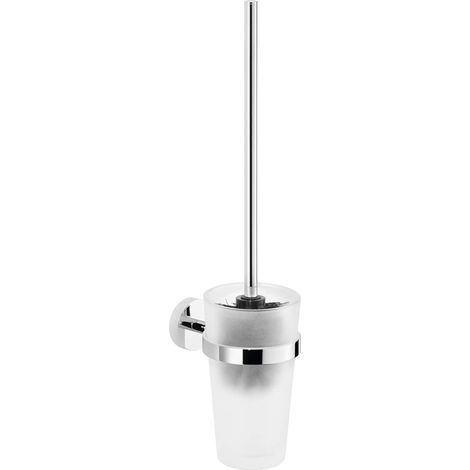 1 Ensemble Brosse Wc Adhésif, Métal Chromé, Base Verre Dépoli, Sans Perçage, Pour Salle De Bain