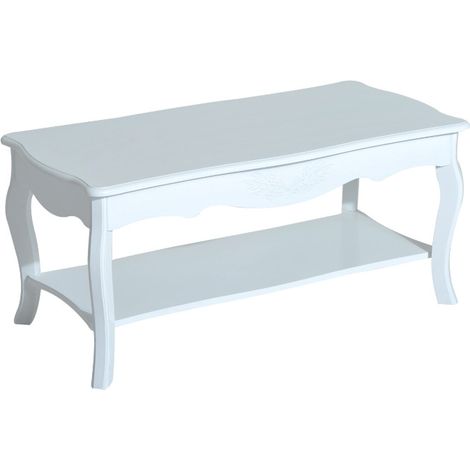 Table basse Aurvik rectangulaire style baroque rangement blanc (1/5)