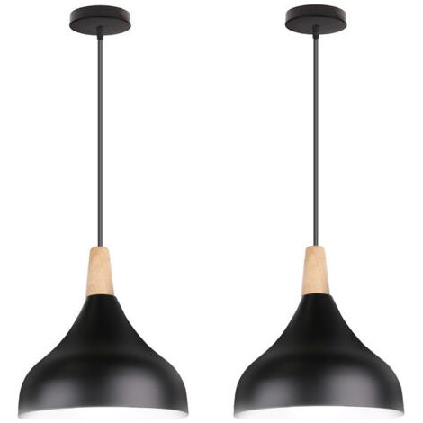 royaluxe- (2PCS)Lampe À Suspension Moderne Plafonnier D'Intérieur Lustre Minimaliste Abat-Jour En Métal, Noir Pour Chambre À Coucher, Cuisine, Bureau, E27 (1/5)