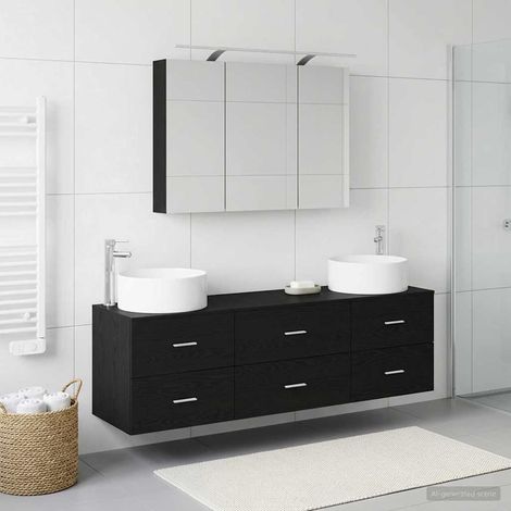 vidaXL Bathroom Furniture Set 4 pcs Black Oak (1/5)