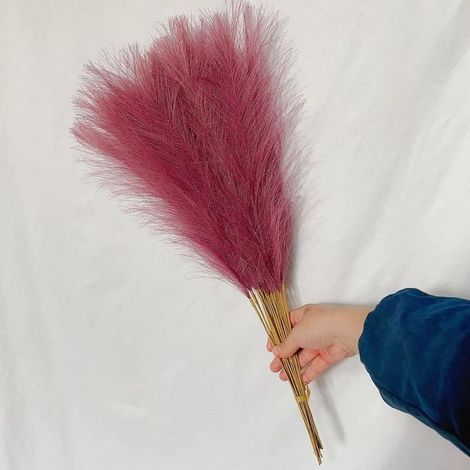 Plante artificielle de décoration bohème - Faux roseaux duveteux et réalistes - Décoration d'intérieur (violet clair) (1/5)