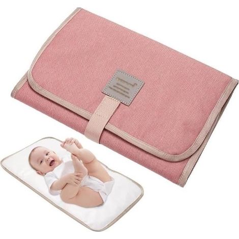 Pliable Matelas à Langer de Voyage, Tapis à Langer Pour Bébé, Impermeable Portable Tapis à Langer (Rose) (1/4)