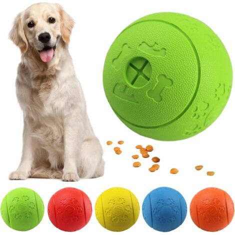 Balle jouet pour chien, balle à friandises, balle en caoutchouc résistante aux morsures pour chiens, jeu d'exercice, entraînement intellectuel, balle verte (1/5)