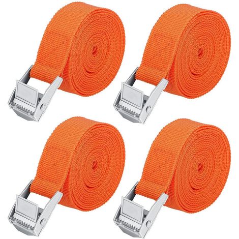 4x 2.5m Spanngurte mit Klemmschloss, orange, 250kg belastbar