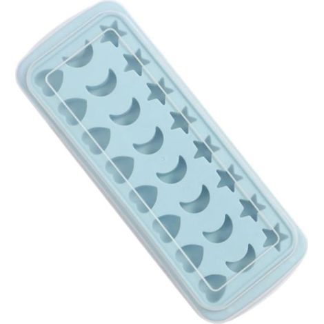 Moule à Glaçons en Silicone 24 Cavités Étoiles Lunes Cœurs Bleu Ciel (1/5)