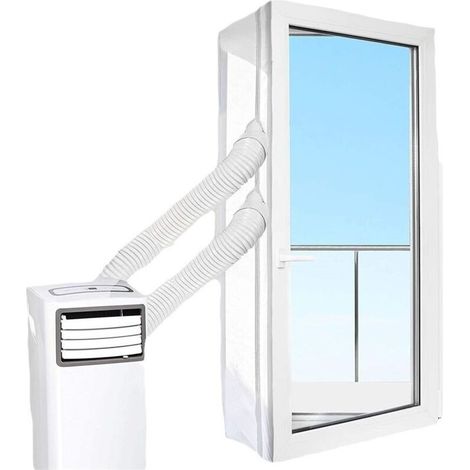 Deux fenêtres à double vitrage avec tissu d'étanchéité, déflecteur d'air conditionné, déflecteur d'air conditionné mobile, tissu d'étanchéité pour climatiseur, 5 mètres de double tube. (1/4)