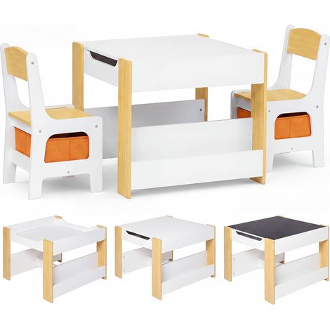 Dekko Kids Table and Chairs Set 2-in-1 Flip Top Storage Play Study Natural (1/5)