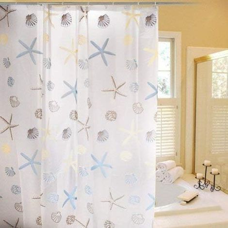 Cortina de ducha impermeable de PEVA con ganchos, 183 cm (72 pulgadas). (1/5)