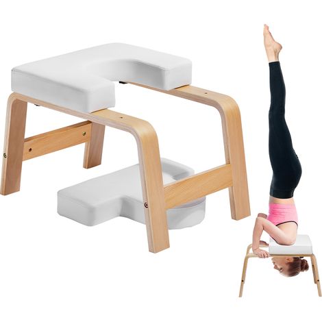 VEVOR Yoga Kopfstandbank Inversionsstuhl 136 kg Tragkraft für das Familien-Fitnessstudio, Kopfstandtrainer mit Holzrahmen und PU Polster, Stand-Yoga-Hocker für Kraft- und Gleichgewichtstraining Weiß (1/5)
