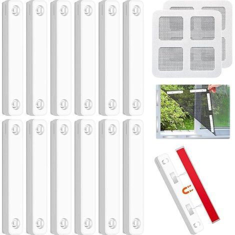 Packung mit 12 selbstklebenden Magnetstreifen für Moskitonetze, starke Universalmagnete, Moskitonetzclips (weiß) (1/4)
