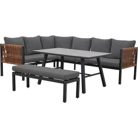 Set di mobili da giardino: divano angolare, tavolo, panca, Grigio, 240 x 187 x 74 cm (1/5)