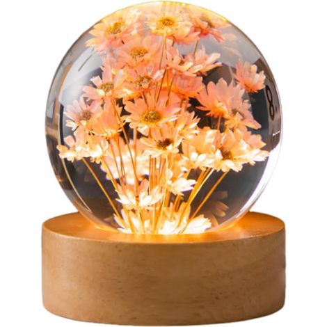 1 veilleuse boule de cristal, 6 cm, en silicone avec base bois et alimentation USB, lampe de nuit décorative pour chambre (1/5)