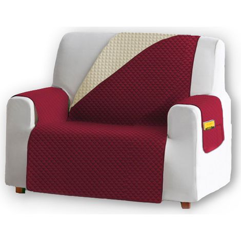 Funda Cubre Sofa - Protector Sofá Reversible Bicolor con Bolsillos Laterales, Diseño Antideslizante, Antimanchas, Lavable a Máquina para Sofa de 1 2 3 4 L Plaza Azul Rojo Granate Gris Oscuro (1/5)