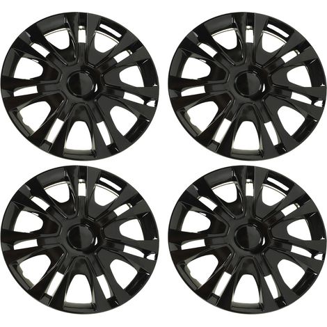 Lot de 4 enjoliveurs noirs élégants de 15 pouces, à clipser, protection universelle pour jantes de la plupart des voitures (1/5)