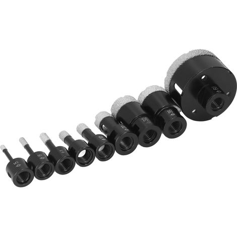 Jeu de 9 scies cloches diamantées M14 pour meuleuse d'angle, forets diamantés brasés de 5, 6, 8, 10, 12, 20, 32, 35 et 68 mm pour le verre (1/5)
