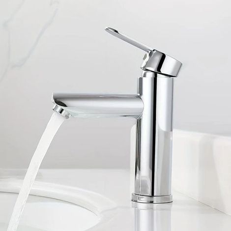 Feyfunns Mitigeur de Lavabo Design - Acier Inoxydable Chromé - Installation Single Hole - Filetage G1/2" -Robinet Salle de Bain Moderne (Sans Tuyau d'Arrivée) (1/5)