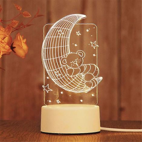 SCSYV 3D-Nachtlicht, kleine LED-Lampe zum Einstecken fürs Kinderzimmer, Geschenk für Mädchen, Mondlampe, Tischlampe, Mondbär (1/5)