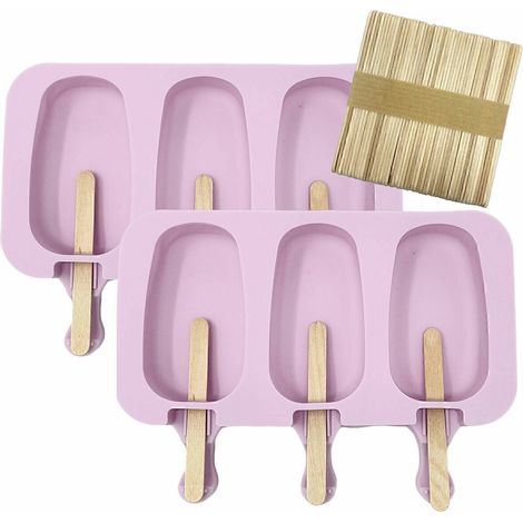 1 moule à glaces en silicone avec couvercle + 50 bâtonnets en bois (1/3)