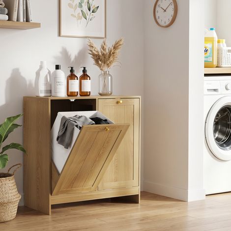 Laundry Cabinet, Tilt-Out Basket, 66 x 33 x 68 cm, Oak (1/5)