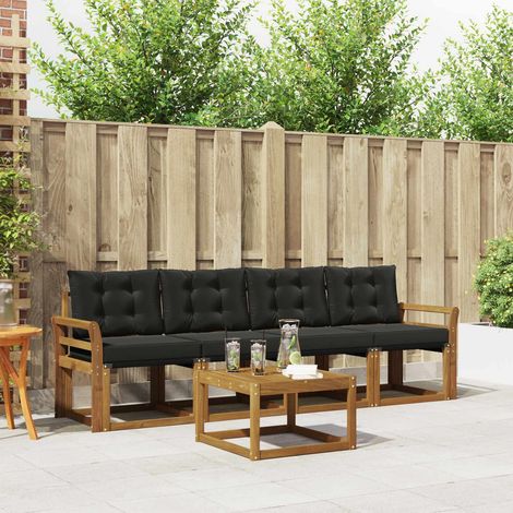 Outdoor-Sofagarnitur mit Kissen 5 pcs Natürlich und Schwarz (1/5)