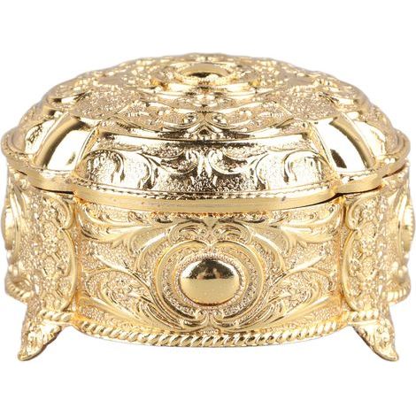 Elegante Schmuckschatulle aus Metall mit floralem Muschelmuster und innovativer Beleuchtung zur Aufbewahrung von Goldringen und Ohrringen (1/5)