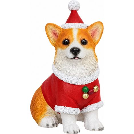 Figurine de chien de Noël, adorable statue de jardin en résine, décoration pour bureau ou fête de fin d'année (Corgi) (1/5)