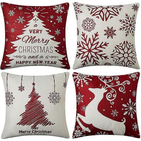 Weihnachtskissenbezüge 45x45 cm, 4er-Set, Weihnachtsdekoration im Landhausstil für Zuhause, dekorative Kissenbezüge für Zuhause (1/5)