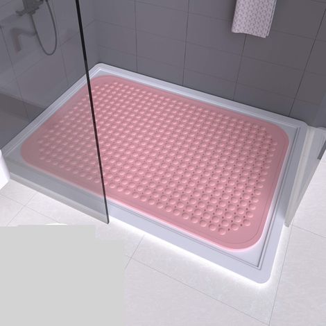 Tappetino antiscivolo grande per il bagno, tappetino per la doccia, tappetino per il WC, tappetino per il massaggio dei piedi, in PVC, rosa. (1/4)