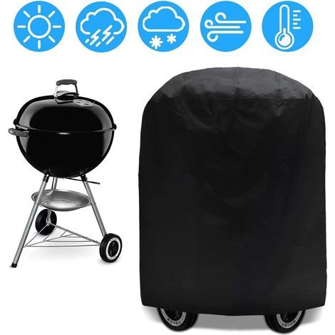 Housse Barbecue Bâche de Protection BBQ Couverture de Gril Anti-UV/Anti-l'eau/Anti-l'humidité Imperméable Extérieur Barbecue Grill Noir pour Weber, JennAir-77 Diamètre x 58cm (1/4)