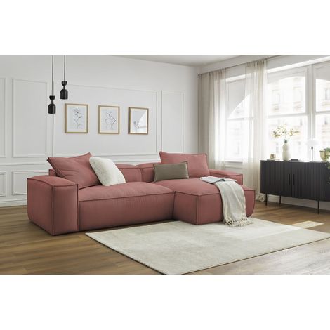 BOBOCHIC - Canapé d'angle réversible ultra moelleux BOHEME velours côtelé Réversible  Rose (1/5)