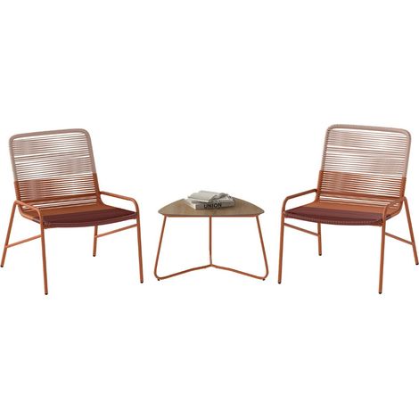 Set di 3 mobili da giardino da bistrot 67 x 57 x 74 cm comfort ergonomico design moderno rattan PE arancione 200011840
