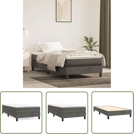 The Living Store Bettgestell ohne Matratze Dunkelgrau 90x200 cm Samt - Samtbett - Doppelbett - Boxspringbetten - Betten Günstig - Nachttisch (1/5)