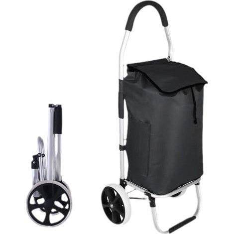 Chariot de Courses 2 Roues en Aluminium avec Compartiment 2 en 1 Noir 40L (1/4)