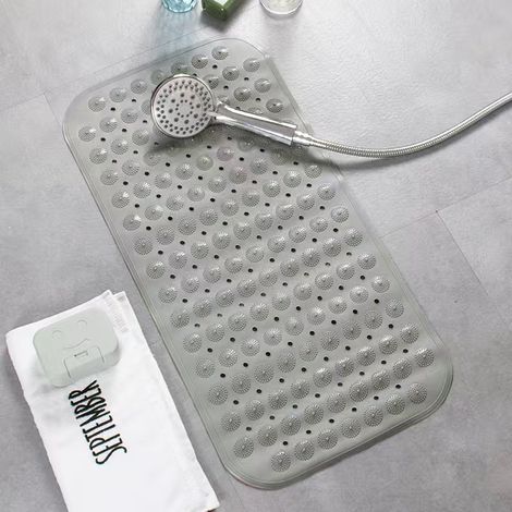Rutschfeste PVC-Badematte mit Saugnapf und Abflussloch, geeignet für ältere Menschen und Schwangere (grau, 48 x 48 cm). (1/5)