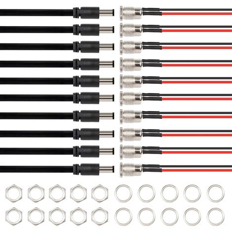 10 Pairs DC Power Pigtail Cable 20AWG 5.5 x 2.1mm Mâle Femelle Connctors, DC Alimentation Queue de Cochon pour Câble Fil de Fiche pour CCTV de Sécurité pour Vidéo Surveiller CCTV Caméra Câble