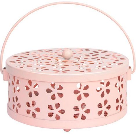 Support Moustiquaire Rose 13,5cm Métal Portable avec Couvercle Anti-brûlure Motif Rétro Ajouré Sécurité (1/5)